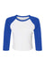 Bella + Canvas BC1200/1200 Womens Micro Ribbed Raglan 3/4 Sleeve Crewneck Baby T-Shirt White/True Royal Blue Flat Front