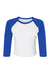 Bella + Canvas 1200 Womens Micro Ribbed Raglan 3/4 Sleeve Crewneck Baby T-Shirt White/True Royal Blue Flat Front