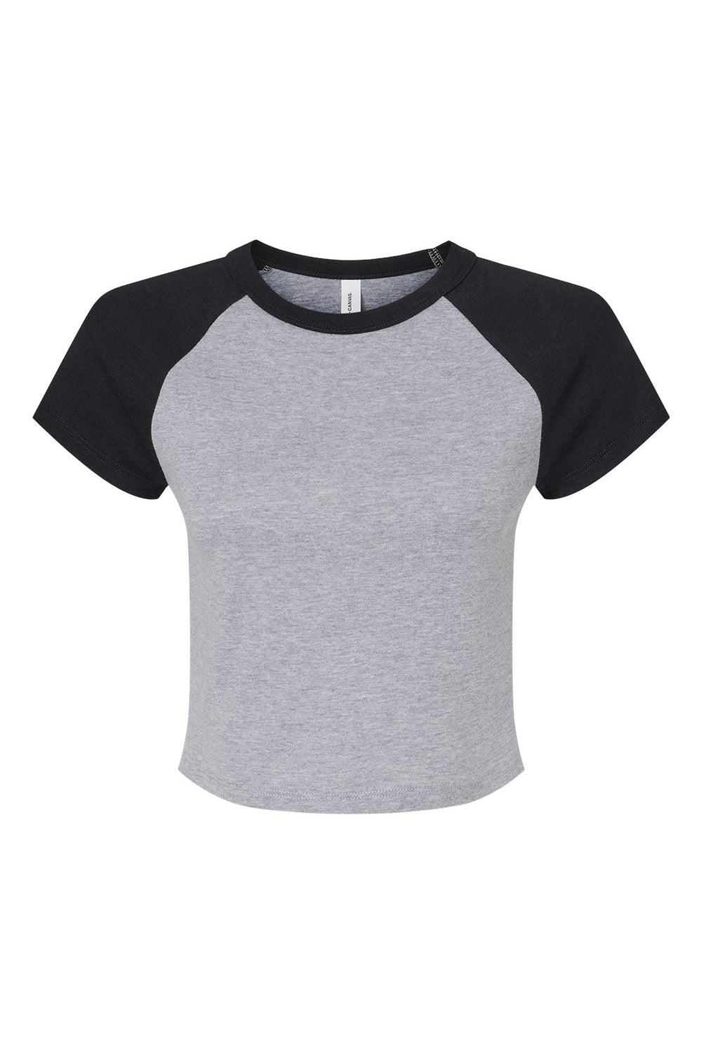 Bella + Canvas 1201 Womens Micro Ribbed Raglan Short Sleeve Crewneck Baby T-Shirt Heather Grey/Black Flat Front