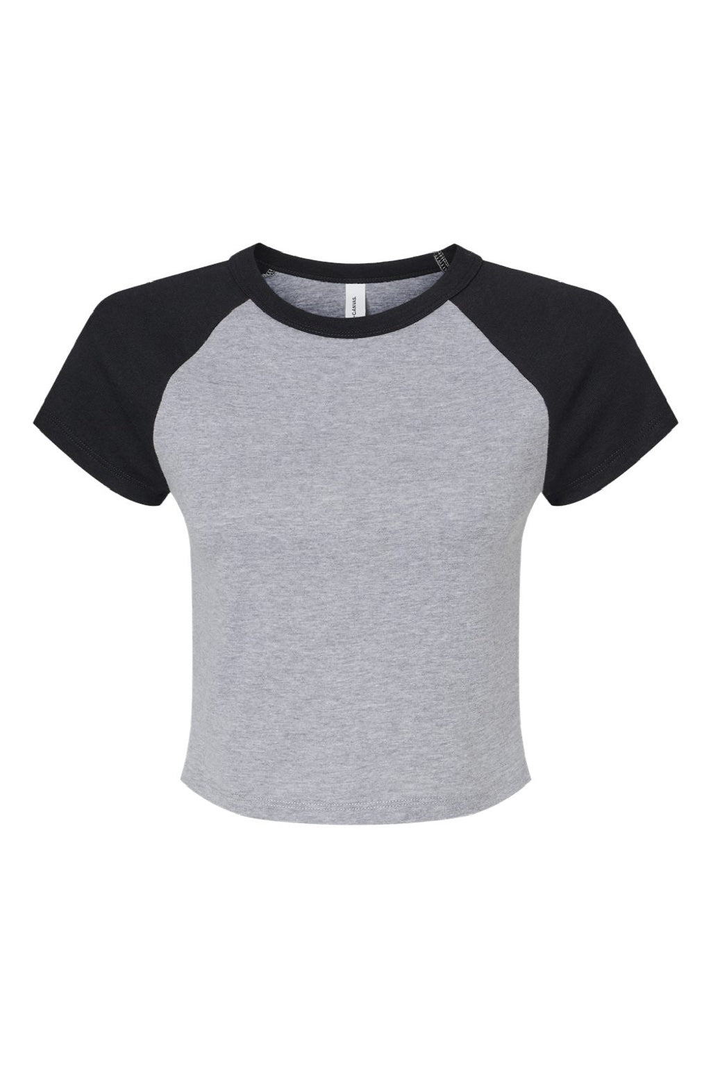 Bella + Canvas BC1201/1201 Womens Micro Ribbed Raglan Short Sleeve Crewneck Baby T-Shirt Heather Grey/Black Flat Front