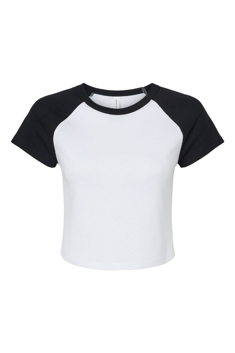 Bella + Canvas 1201 Womens Micro Ribbed Raglan Short Sleeve Crewneck Baby T-Shirt White/Black Flat Front