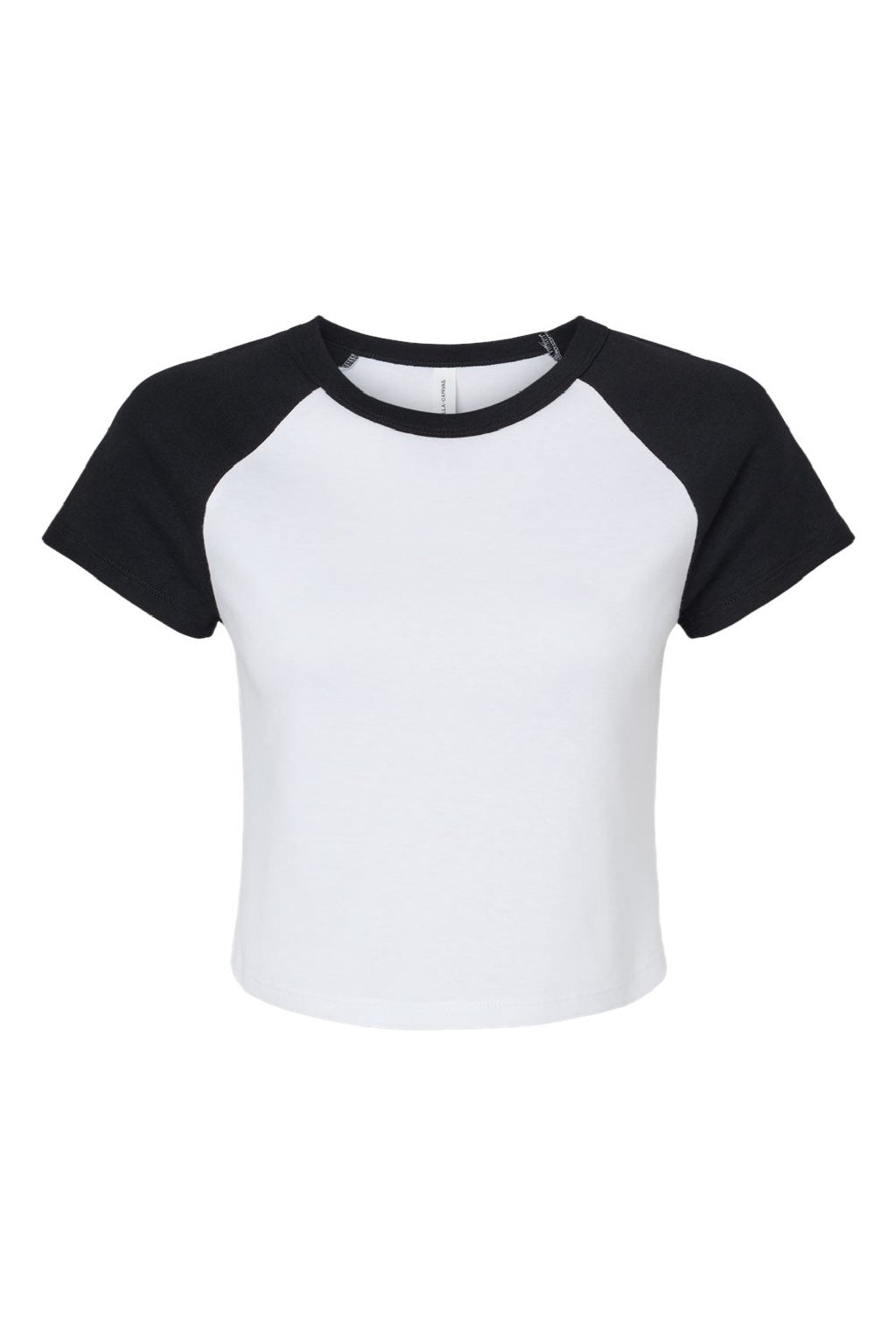 Bella + Canvas BC1201/1201 Womens Micro Ribbed Raglan Short Sleeve Crewneck Baby T-Shirt White/Black Flat Front