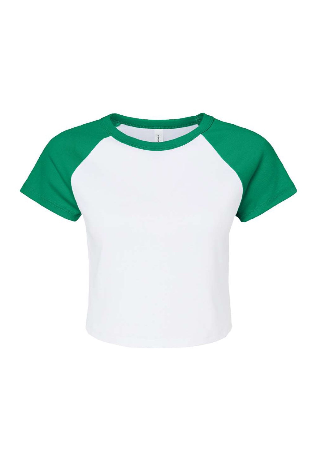 Bella + Canvas BC1201/1201 Womens Micro Ribbed Raglan Short Sleeve Crewneck Baby T-Shirt White/Kelly Green Flat Front