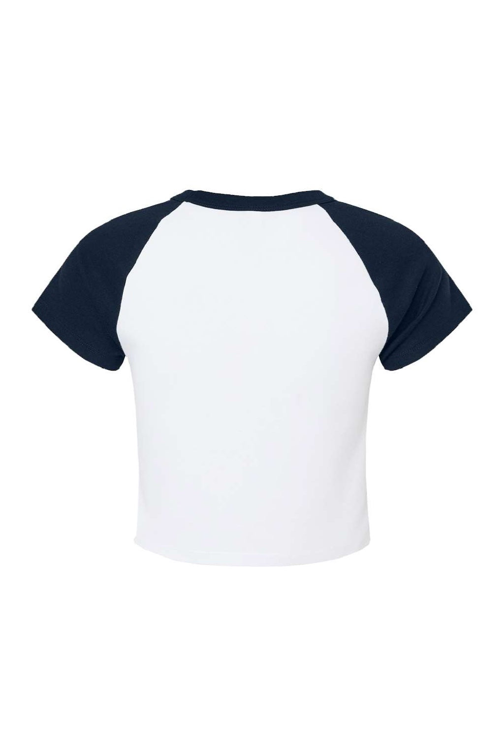 Bella + Canvas BC1201/1201 Womens Micro Ribbed Raglan Short Sleeve Crewneck Baby T-Shirt White/Navy Blue Flat Back