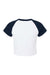 Bella + Canvas BC1201/1201 Womens Micro Ribbed Raglan Short Sleeve Crewneck Baby T-Shirt White/Navy Blue Flat Back