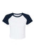 Bella + Canvas BC1201/1201 Womens Micro Ribbed Raglan Short Sleeve Crewneck Baby T-Shirt White/Navy Blue Flat Front