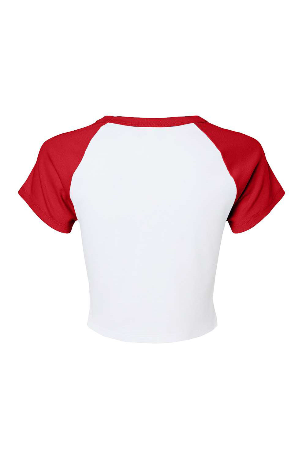 Bella + Canvas 1201 Womens Micro Ribbed Raglan Short Sleeve Crewneck Baby T-Shirt White/Red Flat Back