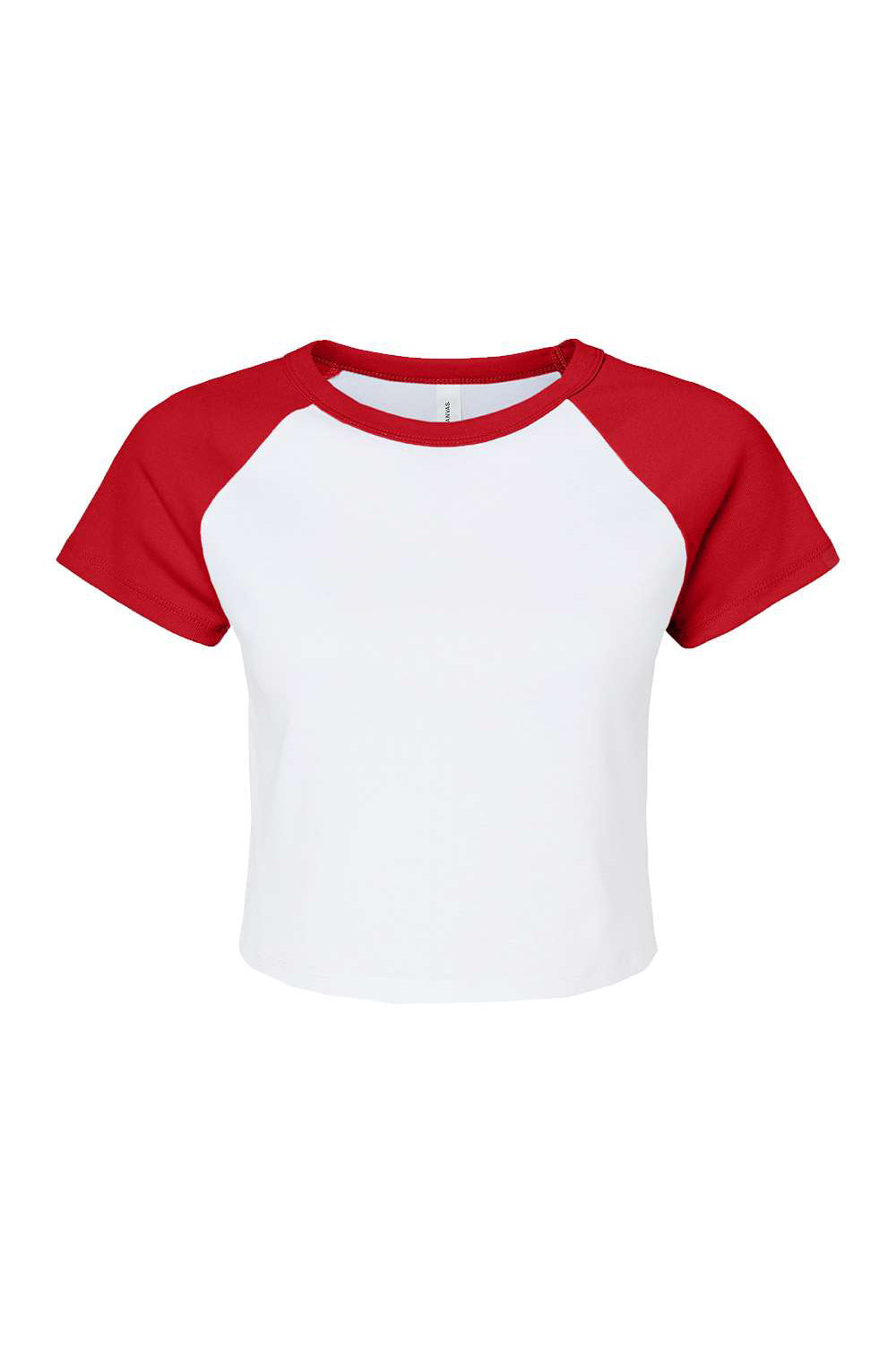 Bella + Canvas 1201 Womens Micro Ribbed Raglan Short Sleeve Crewneck Baby T-Shirt White/Red Flat Front