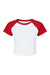 Bella + Canvas BC1201/1201 Womens Micro Ribbed Raglan Short Sleeve Crewneck Baby T-Shirt White/Red Flat Front