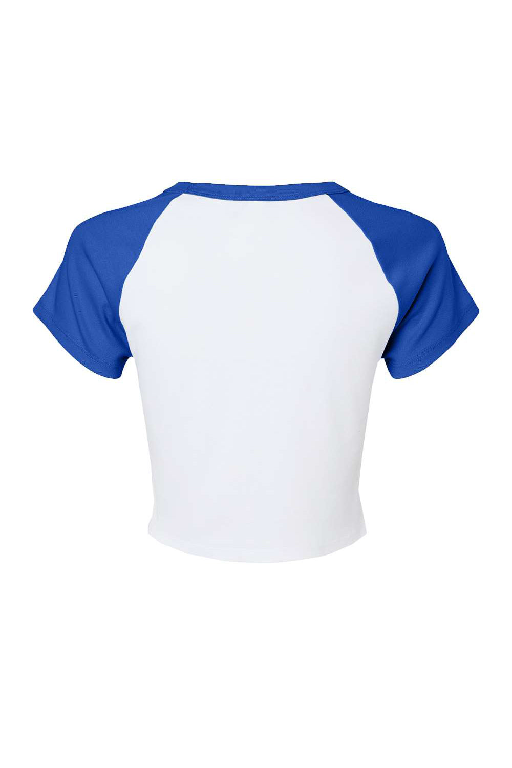 Bella + Canvas 1201 Womens Micro Ribbed Raglan Short Sleeve Crewneck Baby T-Shirt White/True Royal Blue Flat Back