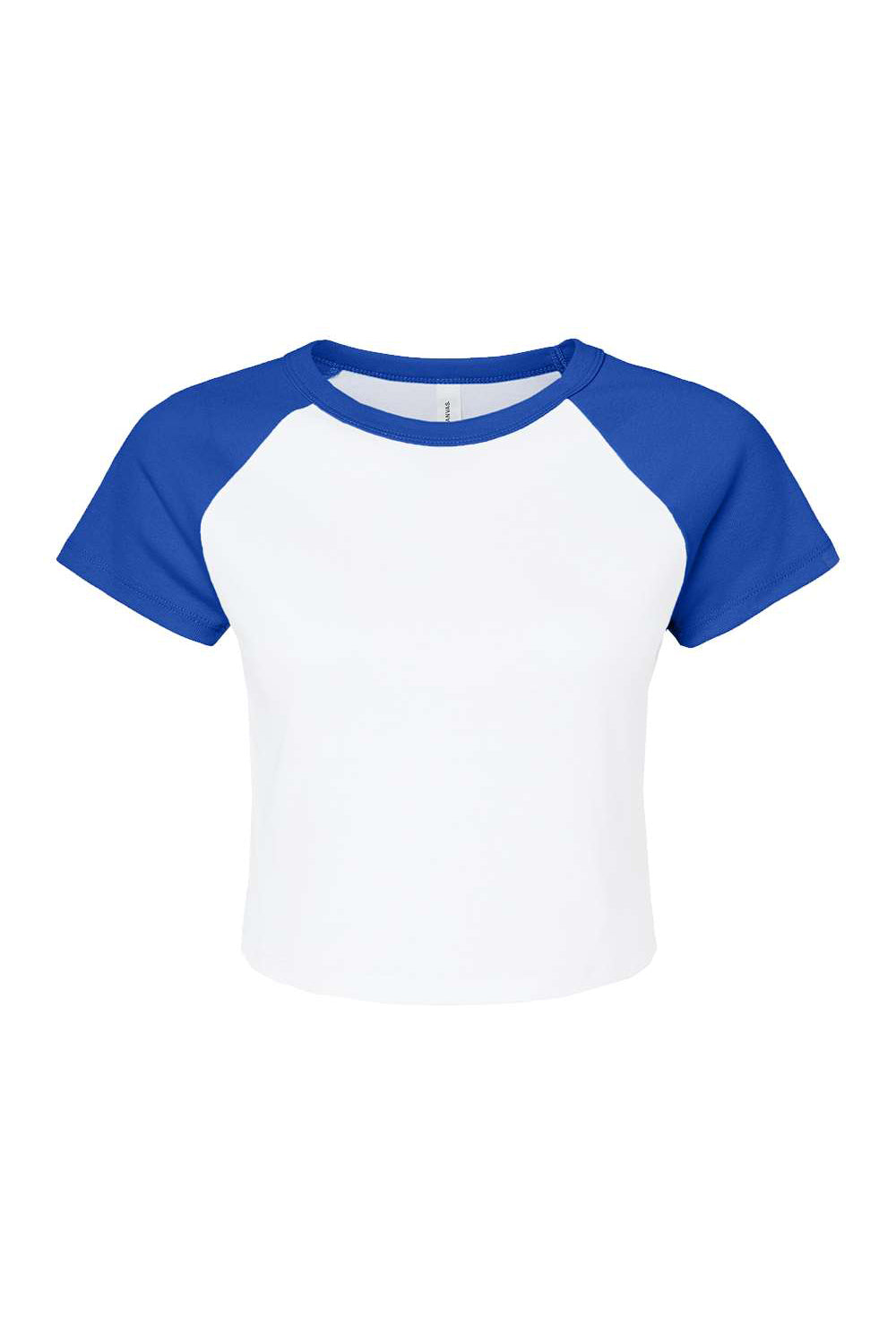 Bella + Canvas 1201 Womens Micro Ribbed Raglan Short Sleeve Crewneck Baby T-Shirt White/True Royal Blue Flat Front