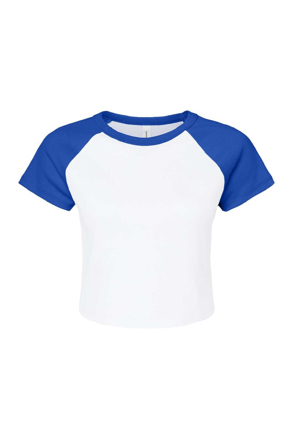 Bella + Canvas BC1201/1201 Womens Micro Ribbed Raglan Short Sleeve Crewneck Baby T-Shirt White/True Royal Blue Flat Front