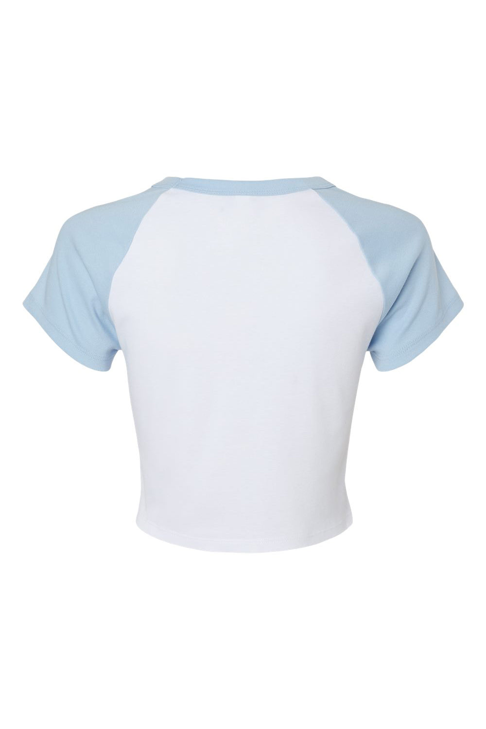 Bella + Canvas 1201 Womens Micro Ribbed Raglan Short Sleeve Crewneck Baby T-Shirt White/Baby Blue Flat Back