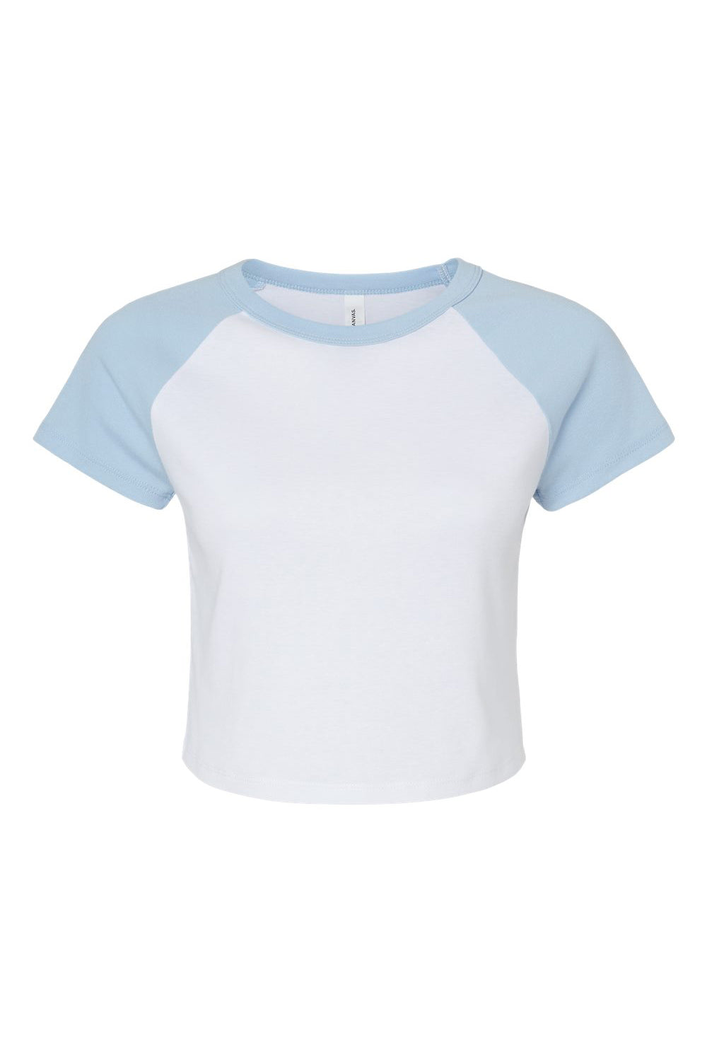Bella + Canvas 1201 Womens Micro Ribbed Raglan Short Sleeve Crewneck Baby T-Shirt White/Baby Blue Flat Front