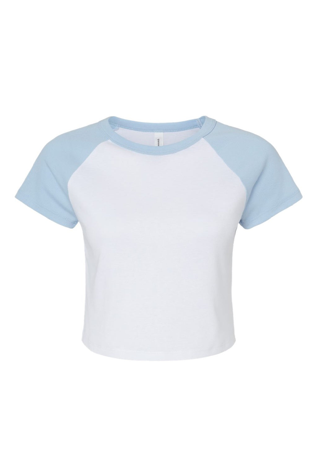 Bella + Canvas BC1201/1201 Womens Micro Ribbed Raglan Short Sleeve Crewneck Baby T-Shirt White/Baby Blue Flat Front