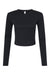 Bella + Canvas 1501 Womens Micro Rib Long Sleeve Crewneck T-Shirt Solid Black Blend Flat Front