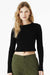 Bella + Canvas 1501 Womens Micro Rib Long Sleeve Crewneck T-Shirt Solid Black Blend Model Front