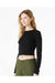 Bella + Canvas 1501 Womens Micro Rib Long Sleeve Crewneck T-Shirt Solid Black Blend Model Side