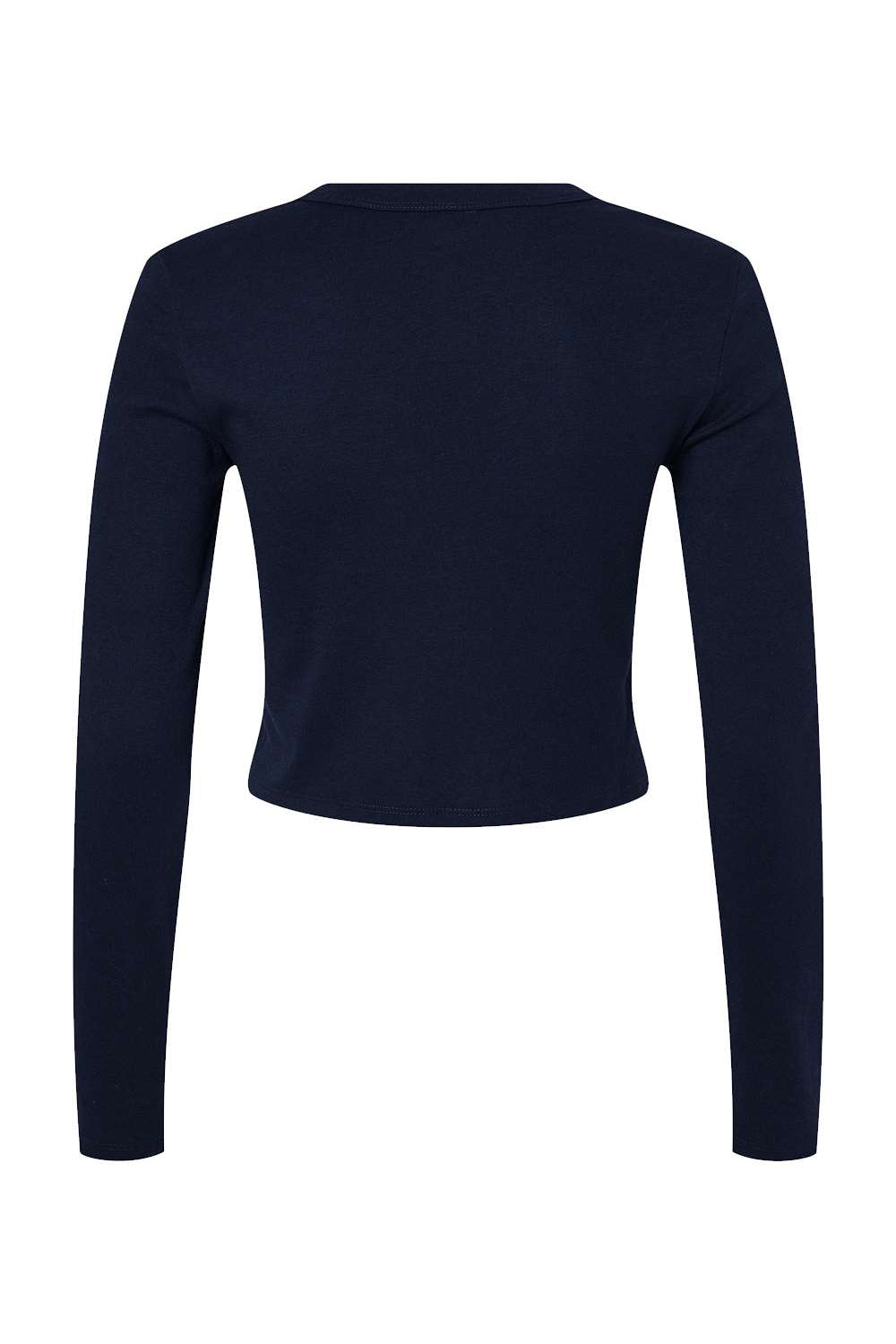 Bella + Canvas 1501 Womens Micro Rib Long Sleeve Crewneck T-Shirt Solid Navy Blue Blend Flat Back