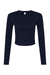 Bella + Canvas 1501 Womens Micro Rib Long Sleeve Crewneck T-Shirt Solid Navy Blue Blend Flat Front