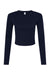 Bella + Canvas 1501 Womens Micro Rib Long Sleeve Crewneck T-Shirt Solid Navy Blue Blend Flat Front