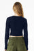 Bella + Canvas 1501 Womens Micro Rib Long Sleeve Crewneck T-Shirt Solid Navy Blue Blend Model Back