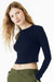 Bella + Canvas 1501 Womens Micro Rib Long Sleeve Crewneck T-Shirt Solid Navy Blue Blend Model Side