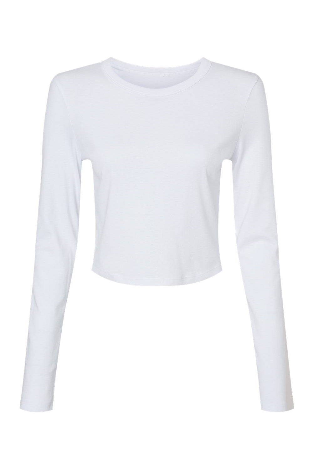 Bella + Canvas 1501 Womens Micro Rib Long Sleeve Crewneck T-Shirt Solid White Blend Flat Front