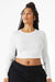 Bella + Canvas 1501 Womens Micro Rib Long Sleeve Crewneck T-Shirt Solid White Blend Model Front