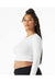 Bella + Canvas 1501 Womens Micro Rib Long Sleeve Crewneck T-Shirt Solid White Blend Model Side