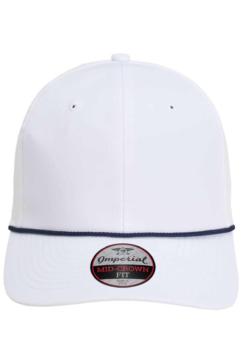 Imperial Hats 7054 Mens The Wingman Moisture Wicking Snapback Hat White/Navy Blue Flat Front