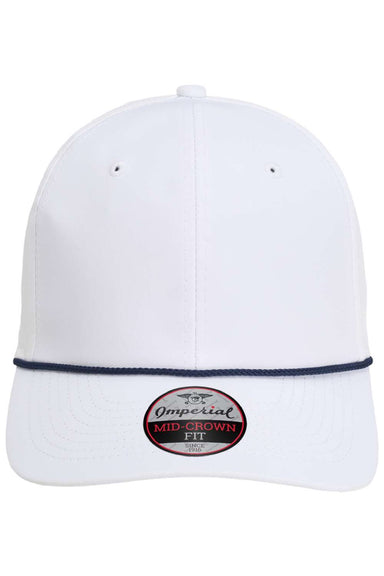 Imperial Hats 7054 Mens The Wingman Moisture Wicking Snapback Hat White/Navy Blue Flat Front