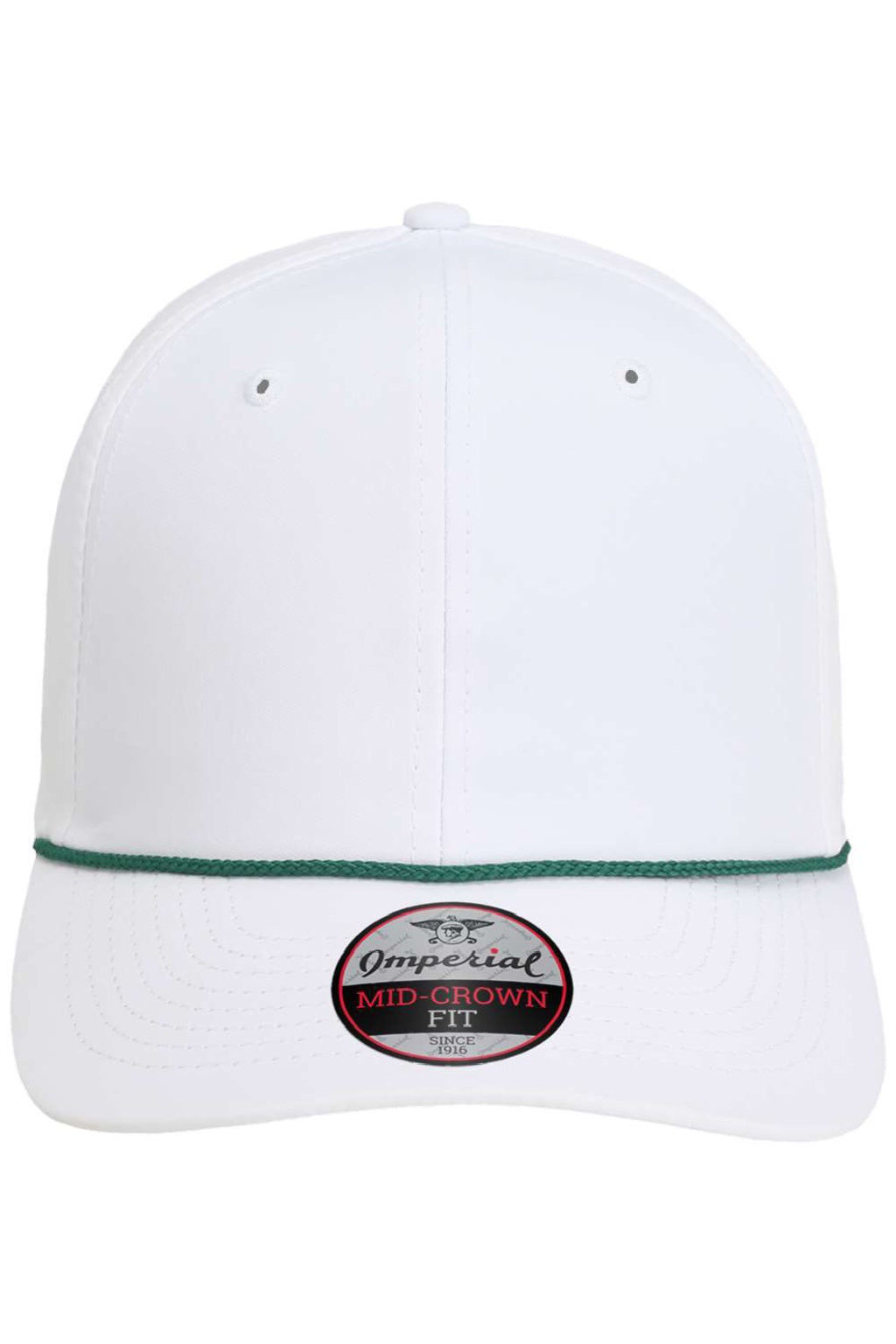 Imperial Hats 7054 Mens The Wingman Moisture Wicking Snapback Hat White/Dark Green Flat Front