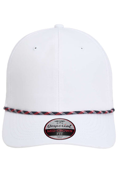 Imperial Hats 7054 Mens The Wingman Moisture Wicking Snapback Hat White/Navy Blue/White/Red Flat Front