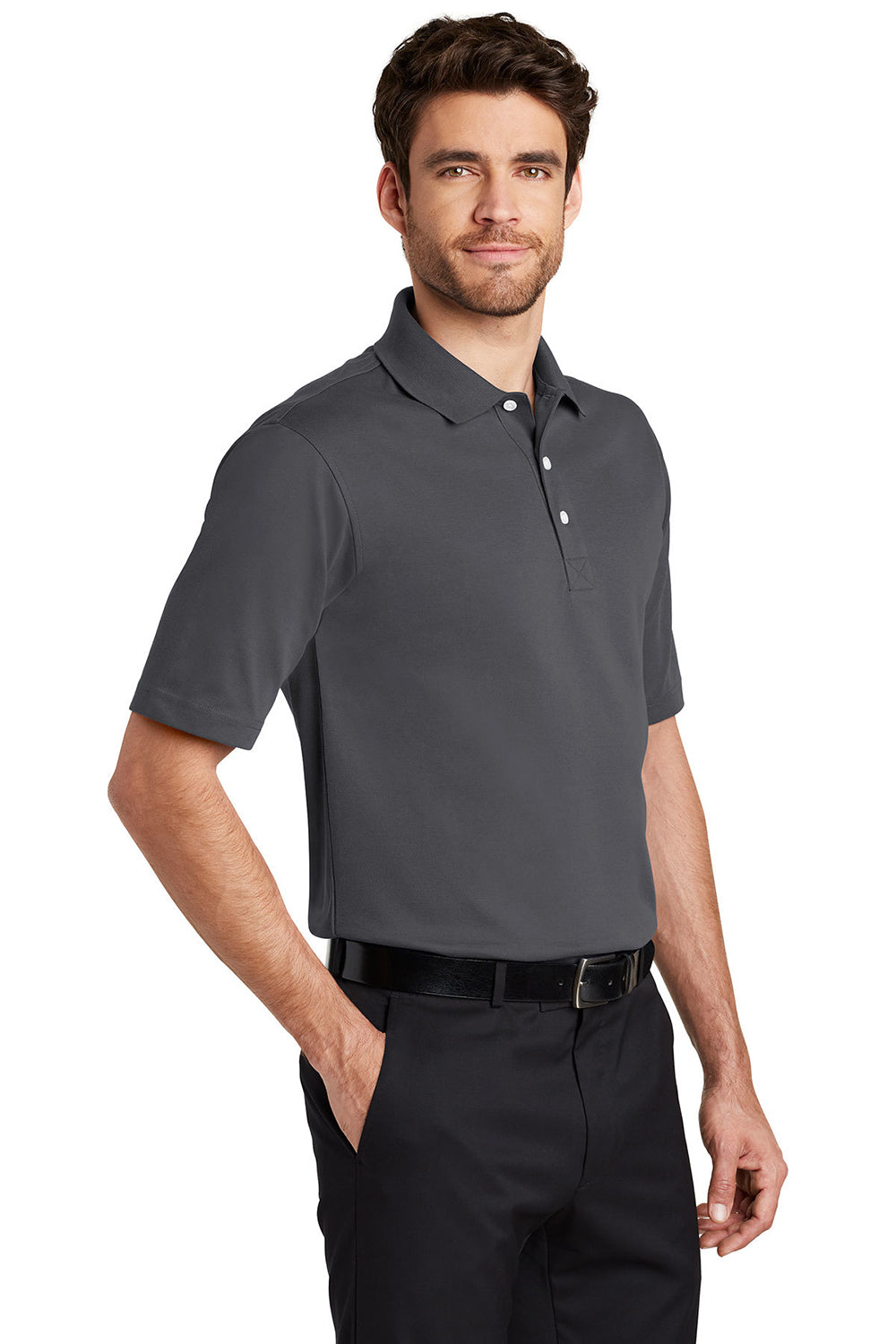 Port Authority K455/TLK455 Mens Rapid Dry Moisture Wicking Short Sleeve Polo Shirt Charcoal Grey Model 3q