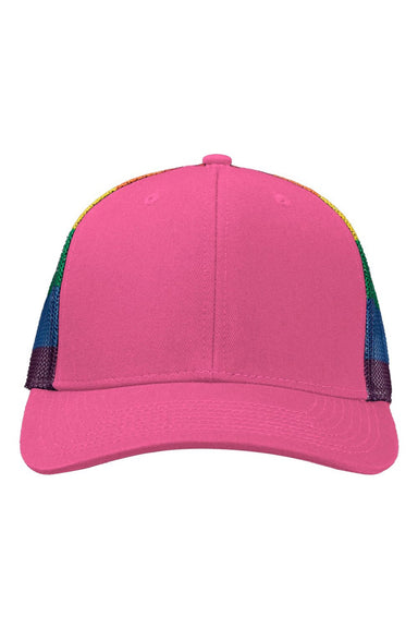 Kati Hats S700M Mens Printed Mesh Snapback Trucker Hat Hot Pink/Rainbow Flat Front
