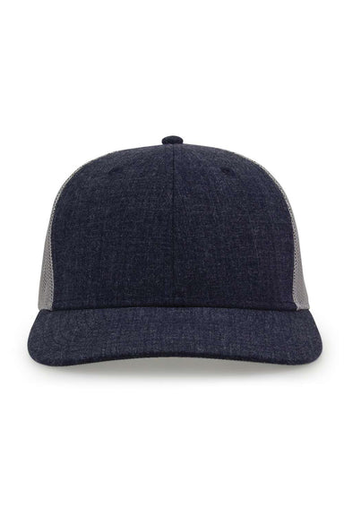 The Game GB452E Mens Everyday Trucker Hat Heather Navy Blue Flat Front