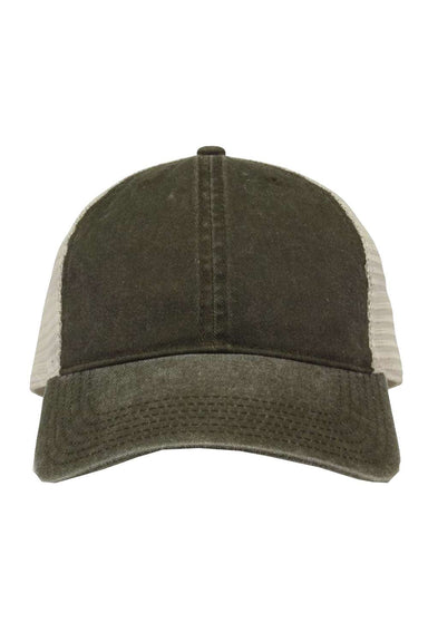 The Game GB460 Mens Pigment Dyed Trucker Hat Army Green/Stone Flat Front