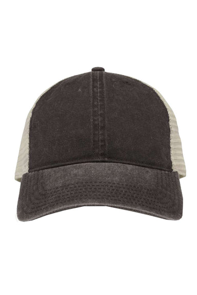 The Game GB460 Mens Pigment Dyed Trucker Hat Black/Stone Flat Front