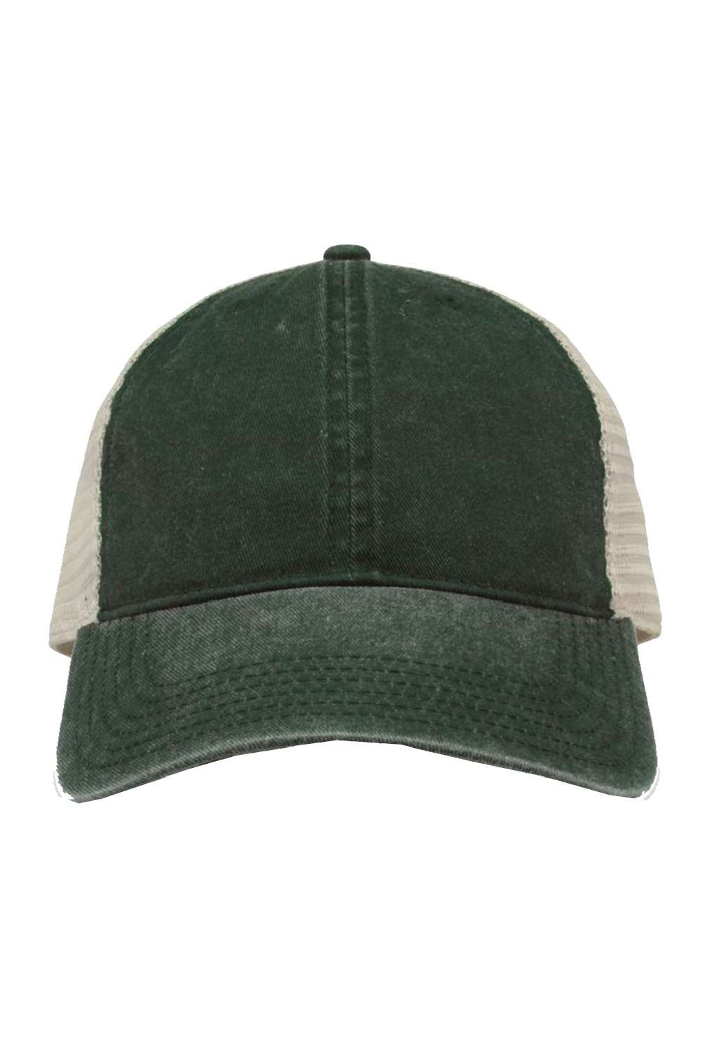 The Game Hats GB460 Mens Pigment Dyed Adjustable Trucker Hat Bottle Green/Stone Flat Front
