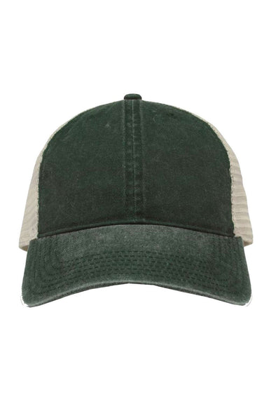 The Game Hats GB460 Mens Pigment Dyed Adjustable Trucker Hat Bottle Green/Stone Flat Front