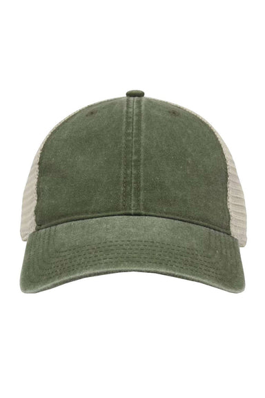 The Game GB460 Mens Pigment Dyed Trucker Hat Light Olive Green/Stone Flat Front