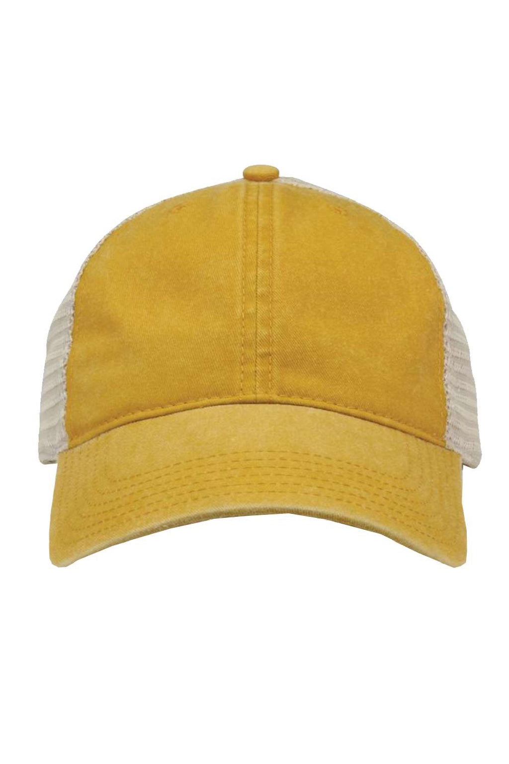 The Game Hats GB460 Mens Pigment Dyed Adjustable Trucker Hat Mustard Yellow/Stone Flat Front