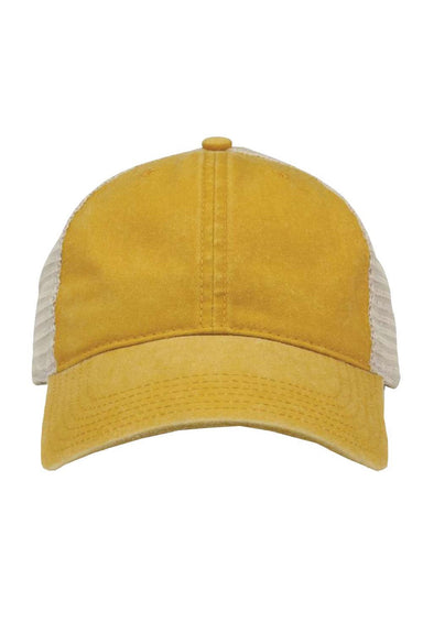The Game Hats GB460 Mens Pigment Dyed Adjustable Trucker Hat Mustard Yellow/Stone Flat Front