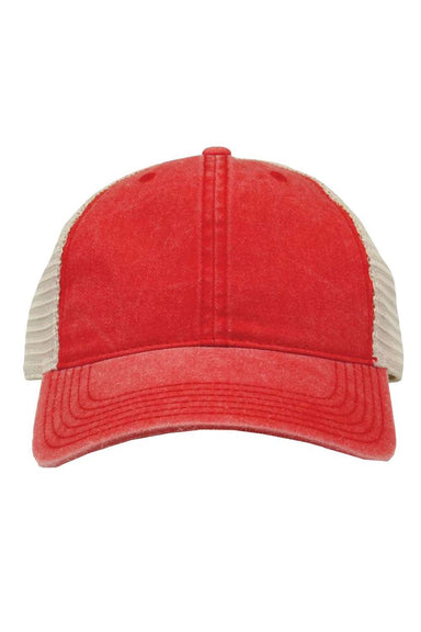 The Game Hats GB460 Mens Pigment Dyed Adjustable Trucker Hat Red/Stone Flat Front