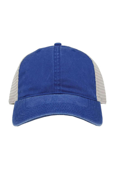The Game Hats GB460 Mens Pigment Dyed Adjustable Trucker Hat Royal Blue/Stone Flat Front
