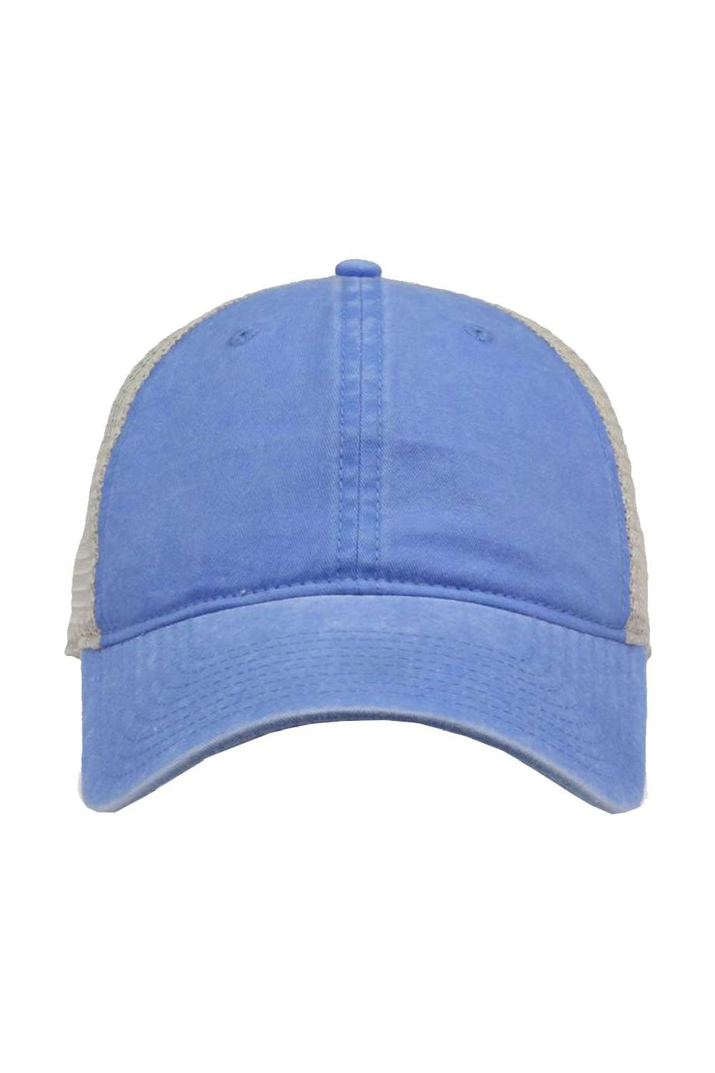 The Game Hats GB460 Mens Pigment Dyed Adjustable Trucker Hat Sky Blue/Stone Flat Front