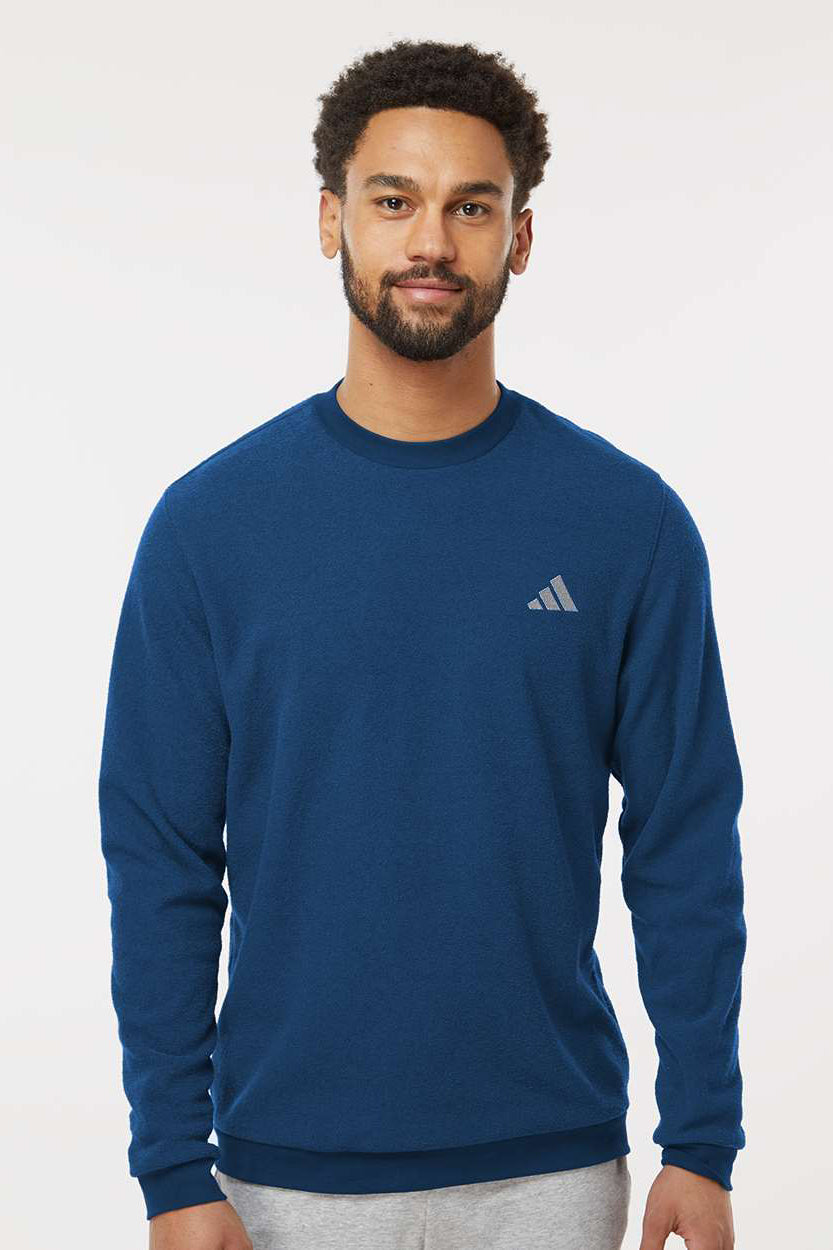 Adidas A586 Mens Crewneck Sweatshirt Collegiate Navy Blue Model Front