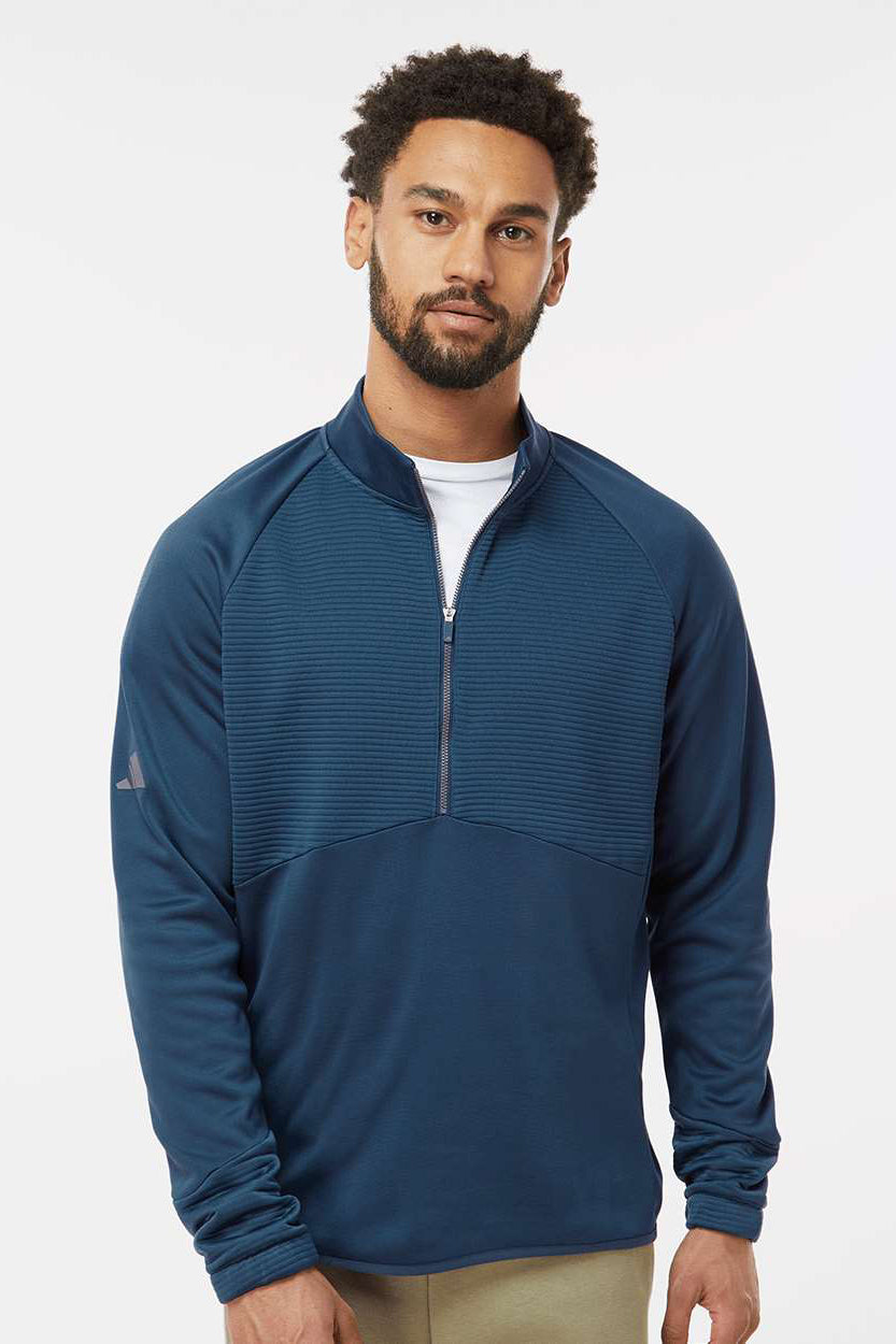 Adidas A587 Mens 1/4 Zip Pullover Crew Navy Blue Model Front