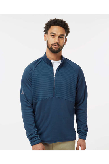 Adidas A587 Mens 1/4 Zip Pullover Crew Navy Blue Model Front